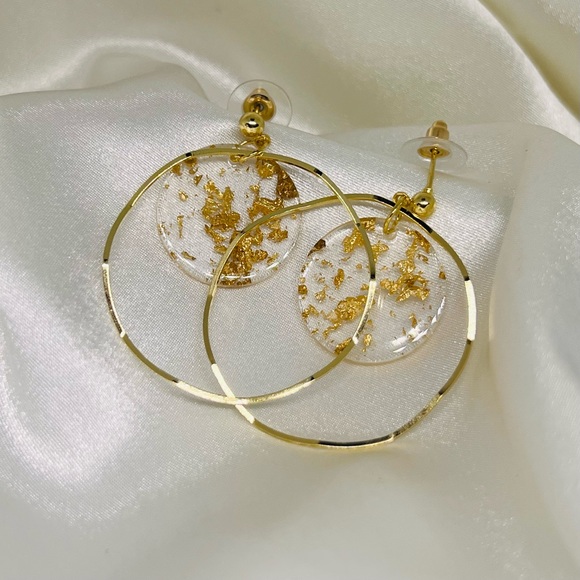 Women earrings Round drop earrings ⭐️ hand made resin ✋metal gold 🎁 - Picture 5 of 7